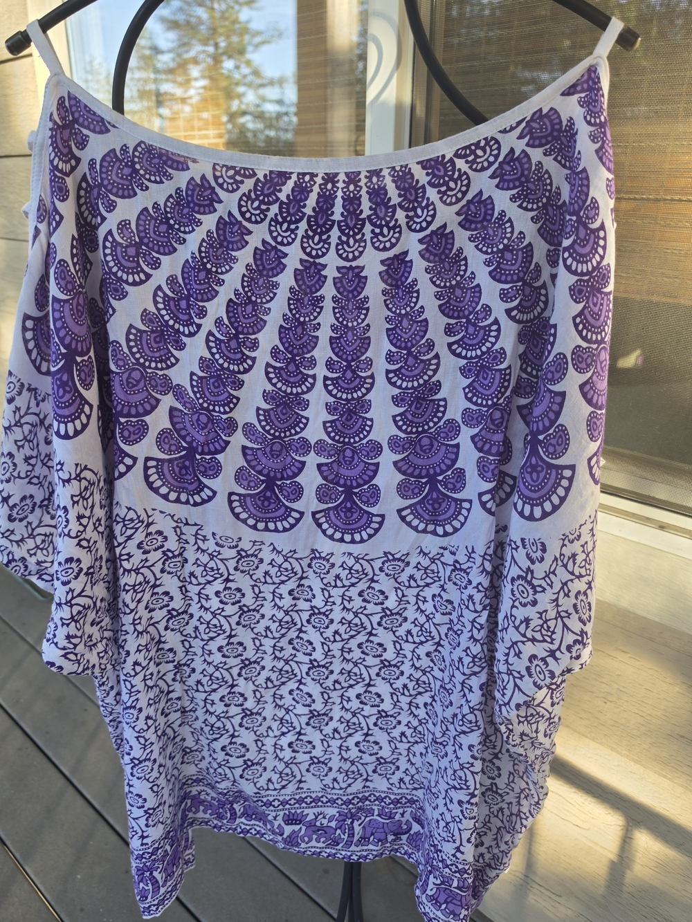 Boho Purple & White Patterned Off-Shoulder Top
